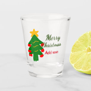 Green red christmas tree merry Christmas add name Shot Glass