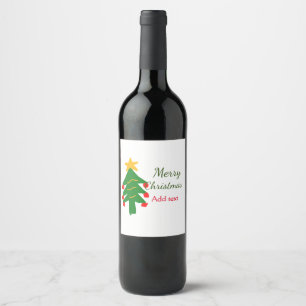 Green red christmas tree merry Christmas add name Wine Label