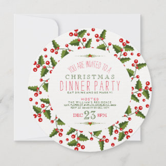 Green & Red Christmas Wreath Dinner Invitation