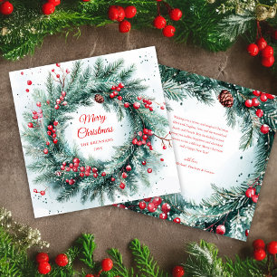 Green Red Christmas Wreath Holly Elegant Holiday Card