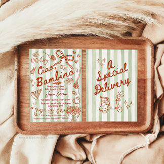 Green Red Ciao Bambino Italian Invitation