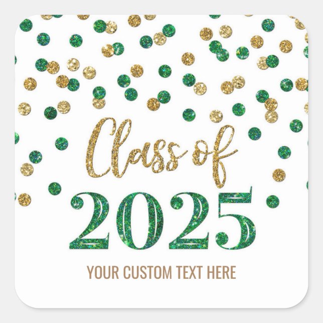 Green Red Confetti Graduation 2025  Square Sticker (Front)