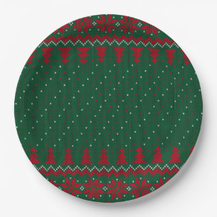 Green & Red Crisscorss Paper Plates