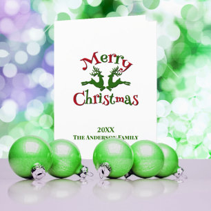 Green Red Custom Photo Merry Christmas Reindeer Holiday Card