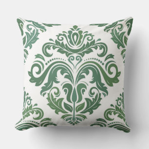 Green/Red Damask Reversible Decorative Pillow