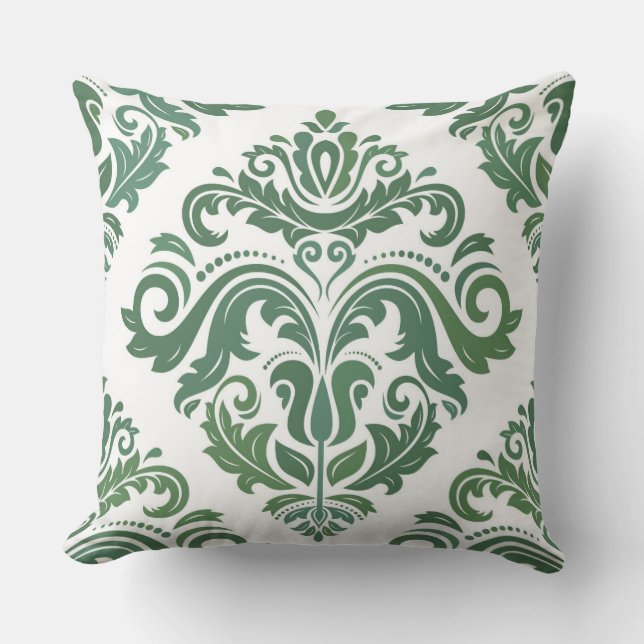 Green/Red Damask Reversible Decorative Pillow (Front)