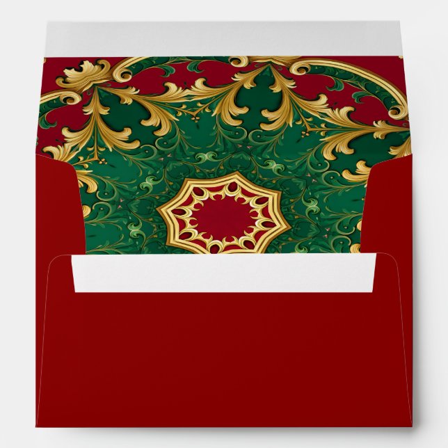 Green Red Decorative Christmas Holiday Envelope (Back (Bottom))