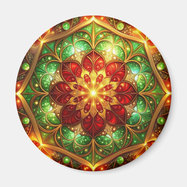 Green Red Decorative Christmas Holiday Magnet (Front)