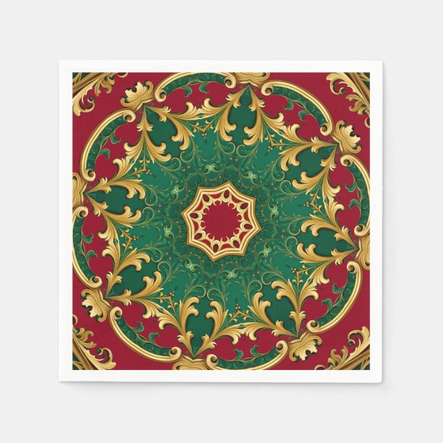 Green Red Decorative Christmas Holiday Napkin (Front)