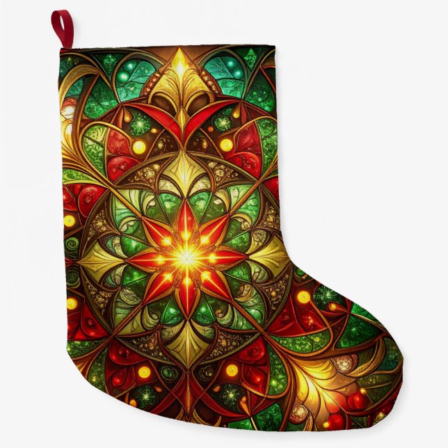 Green Red Decorative Christmas Holiday Stocking (Front)