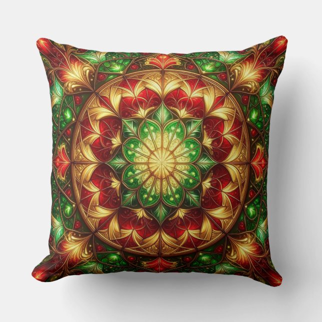 Green Red Decorative Christmas Throw Pillow (Front)