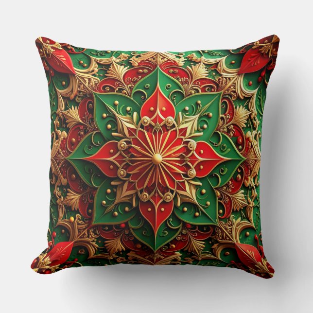 Green Red Decorative Christmas Throw Pillow (Front)