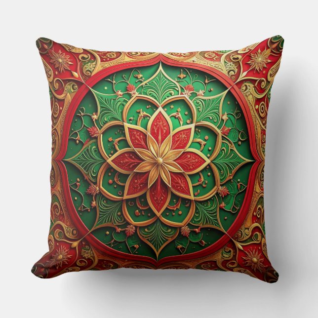 Green Red Decorative Christmas Throw Pillow (Front)