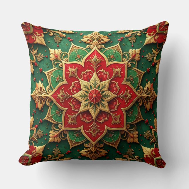 Green Red Decorative Christmas Throw Pillow (Front)