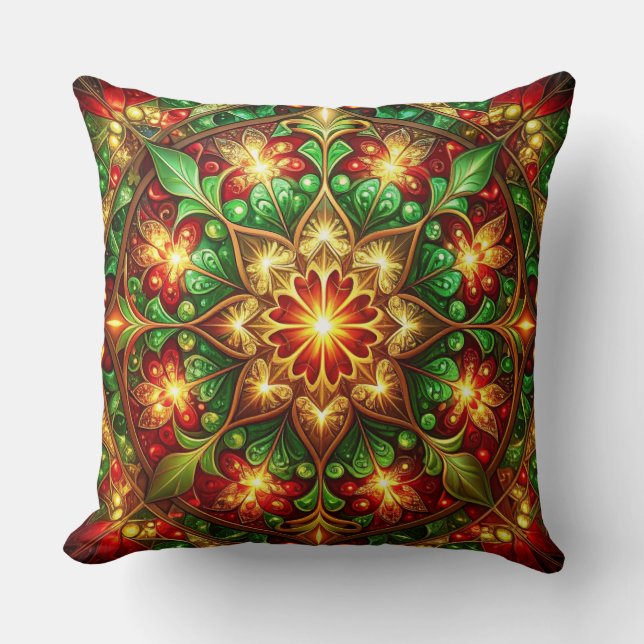 Green Red Decorative Christmas Throw Pillow (Front)