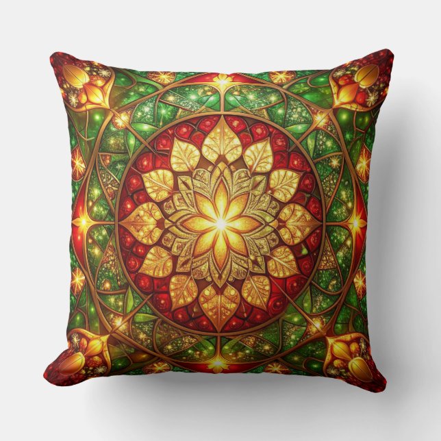 Green Red Decorative Christmas Throw Pillow (Front)