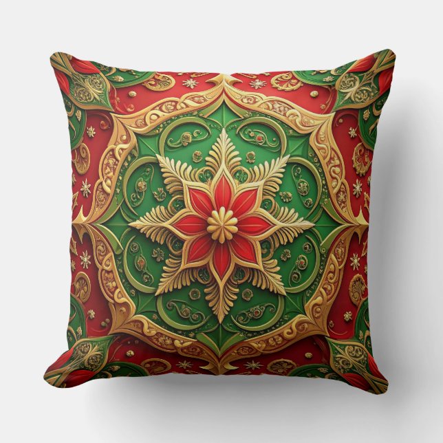 Green Red Decorative Christmas Throw Pillow (Front)