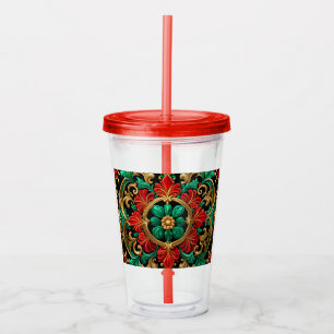 Green Red Decorative Holiday Acrylic Tumbler