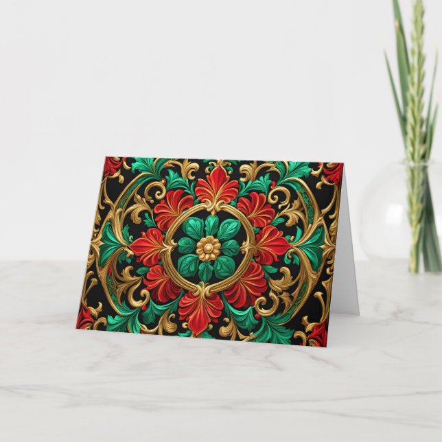 Green Red Decorative Holiday Card (Front)