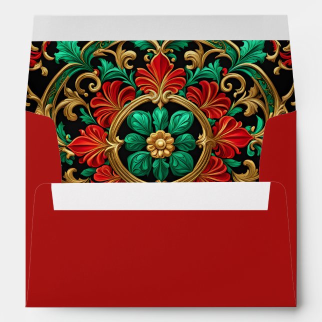 Green Red Decorative Holiday Envelope (Back (Bottom))