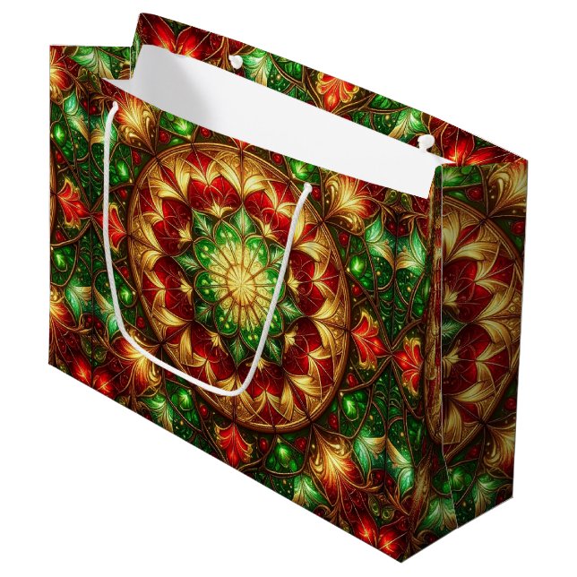 Green Red Decorative Holiday Gift Bag (Front Angled)