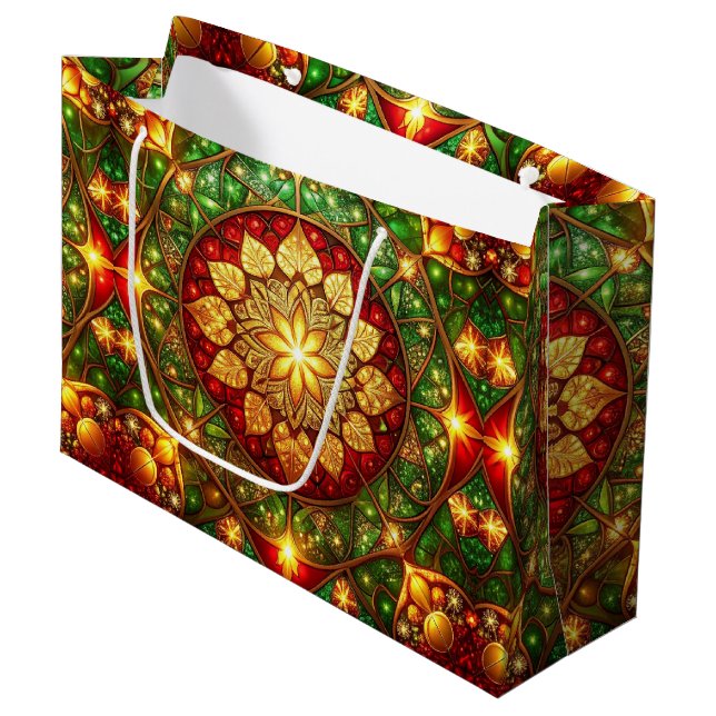 Green Red Decorative Holiday Gift Bag (Front Angled)