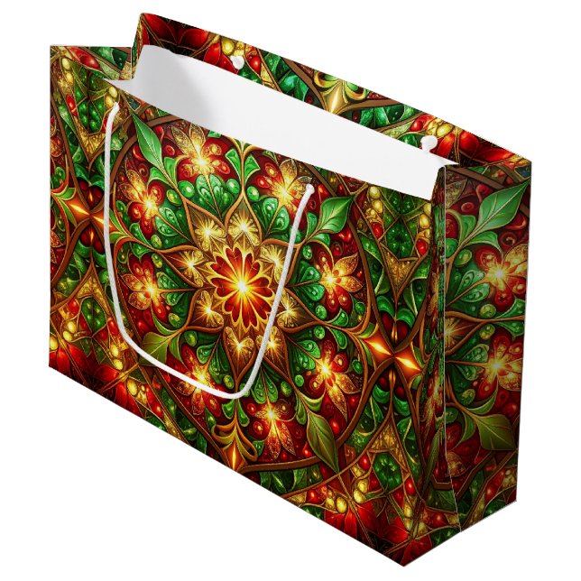 Green Red Decorative Holiday Gift Bag (Front Angled)