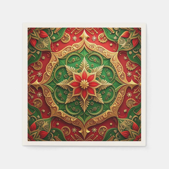 Green Red Decorative Holiday Napkin (Front)