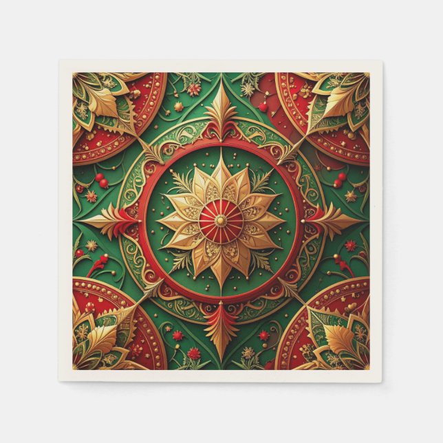 Green Red Decorative Holiday Napkin (Front)