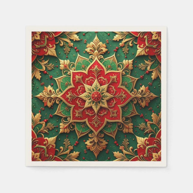 Green Red Decorative Holiday Napkin (Front)