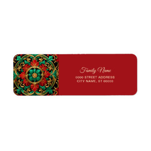 Green Red Decorative Holiday Return Address