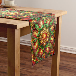 Green Red Decorative Holiday Table Runner