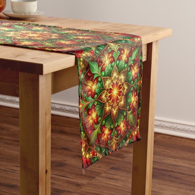 Green Red Decorative Holiday Table Runner (In Situ)