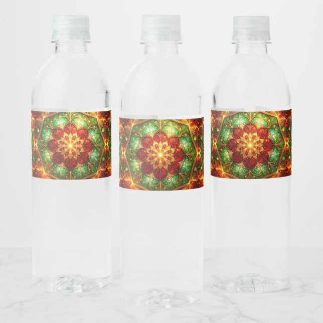 Green Red Decorative Holiday Water Bottle Label (Bottles)