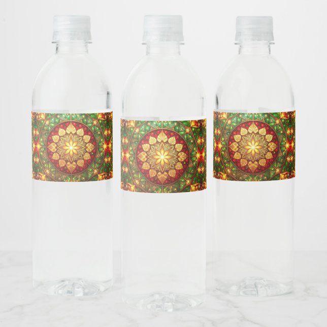 Green Red Decorative Holiday Water Bottle Label (Bottles)