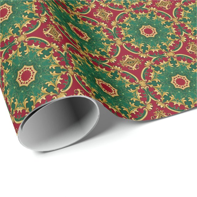 Green Red Decorative Holiday Wrapping Paper (Roll Corner)