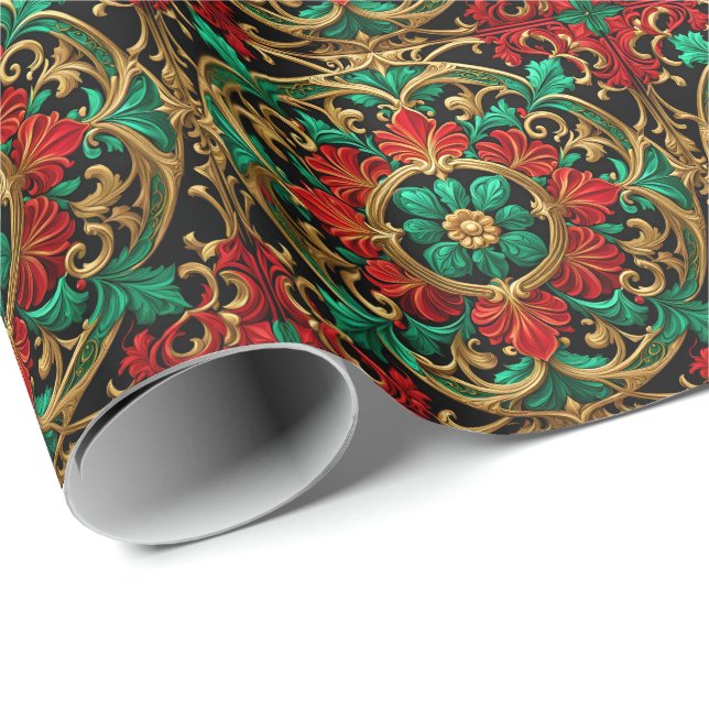 Green Red Decorative Holiday Wrapping Paper (Roll Corner)