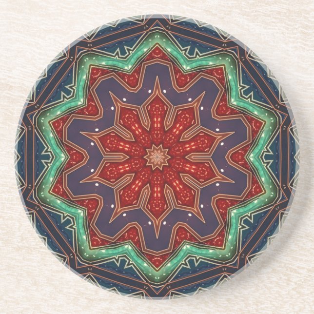 Green Red Decorative Sandstone Coaster (Front)