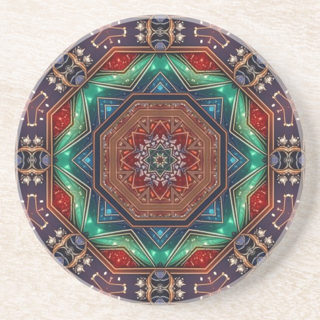 Green Red Decorative Sandstone Coaster (Front)