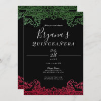 Green & Red Elegant Black 15th Quinceañera Party