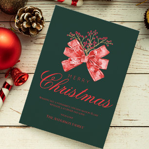 Green Red Elegant Merry Christmas Bow Holiday Card
