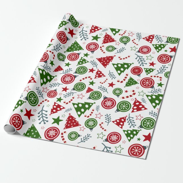 Green & Red Festive Christmas  Wrapping Paper (Unrolled)