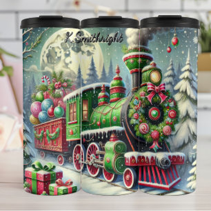 Green Red Festive Train Moonlit Gifts Thermal Tumbler