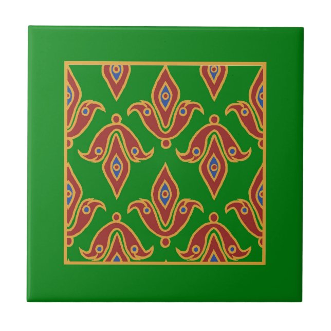 Green, Red, Fleur-de-lys Ceramic Tile (Front)
