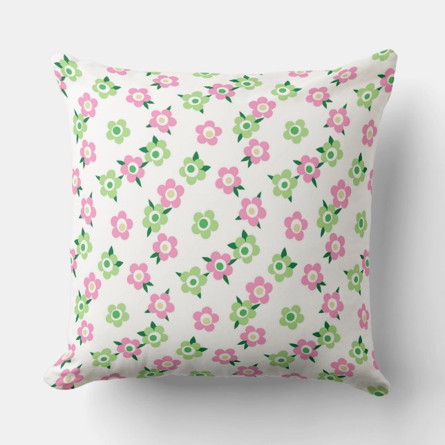 Green red floral pattern retro sixties cushion (Front)