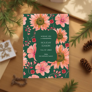 Green Red Floral Vintage Watercolor Holiday Card
