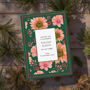 Green Red Floral Vintage Watercolor Holiday Card