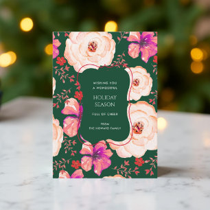 Green Red Floral Vintage Watercolor Holiday Card