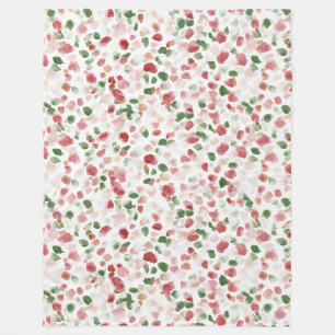Green Red Flower Petals Fleece Blanket