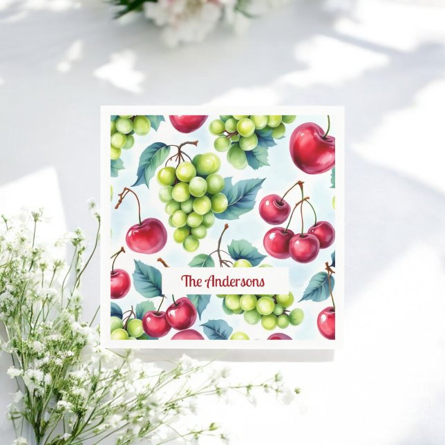 Green Red Fruits Grapes Cherry Pattern  Napkin (Creator Uploaded)